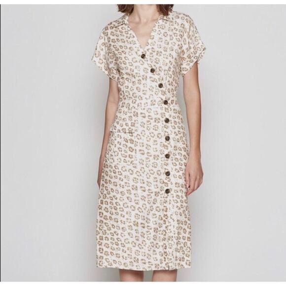 Joie Coady 100% Linen midi Dress Cheetah beigeSize XL Resort Wear quiet Luxury - Picture 1 of 9